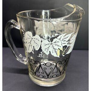 Vtg Bartlett Collin's Style Glass Pitcher Etched Grapevine Design 8.25" Tall